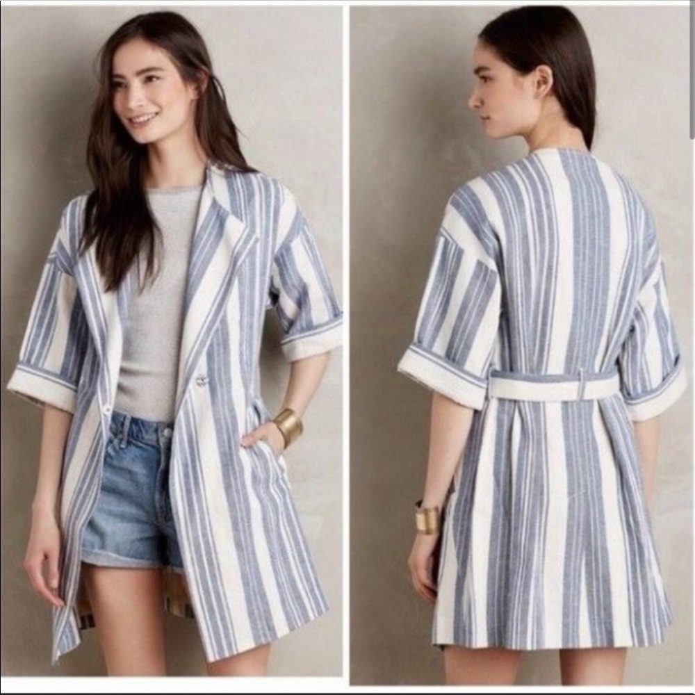 NWT Anthropologie striped linen jacket coat Medium